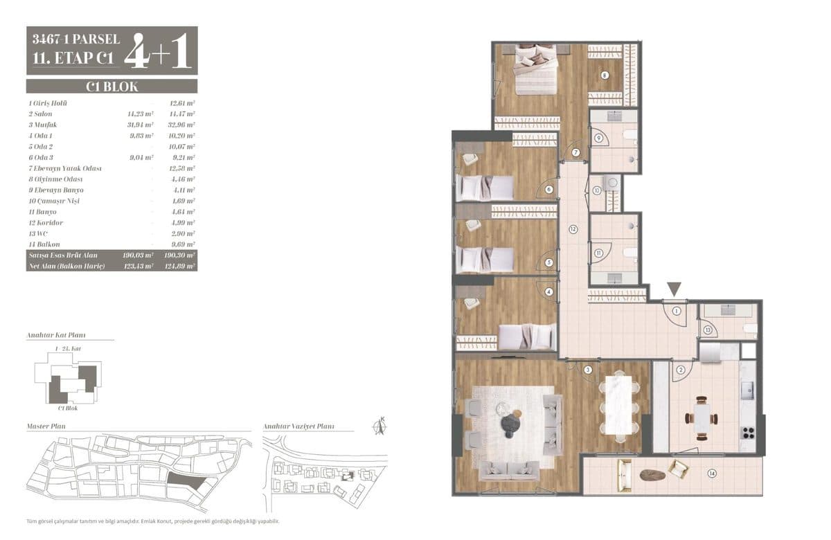 11. Etap kat planları — C1 Blok 4+1