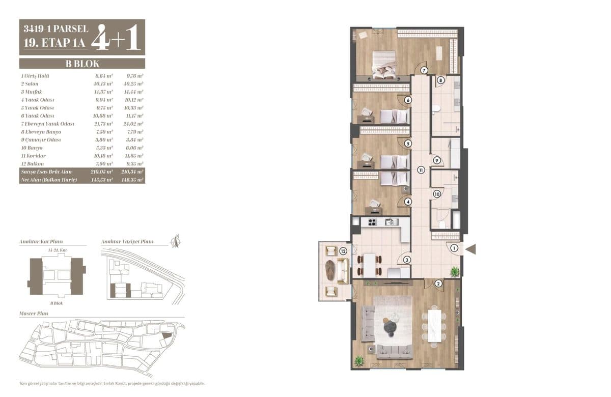 19. Etap kat planları — B Blok 4+1