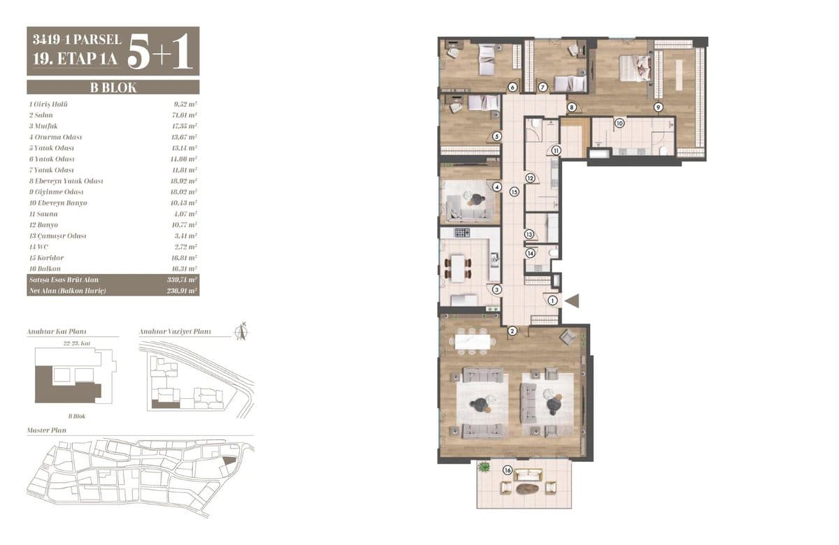 19. Etap kat planları — B Blok 5+1