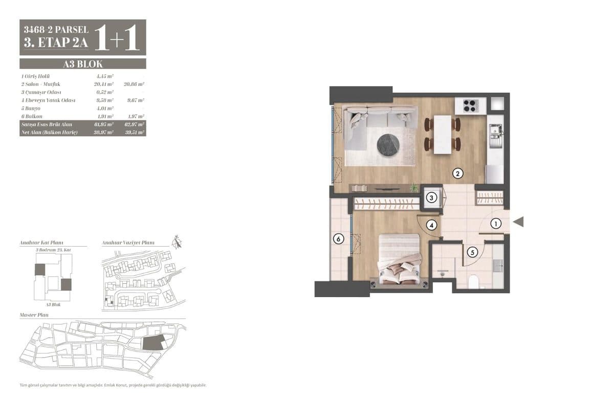 3. Etap kat planları — A3 Blok 1+1