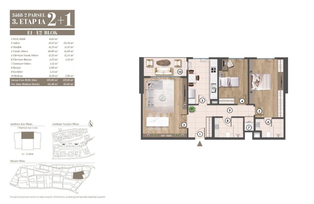 3. Etap kat planları — E1-E2 Blok 2+1