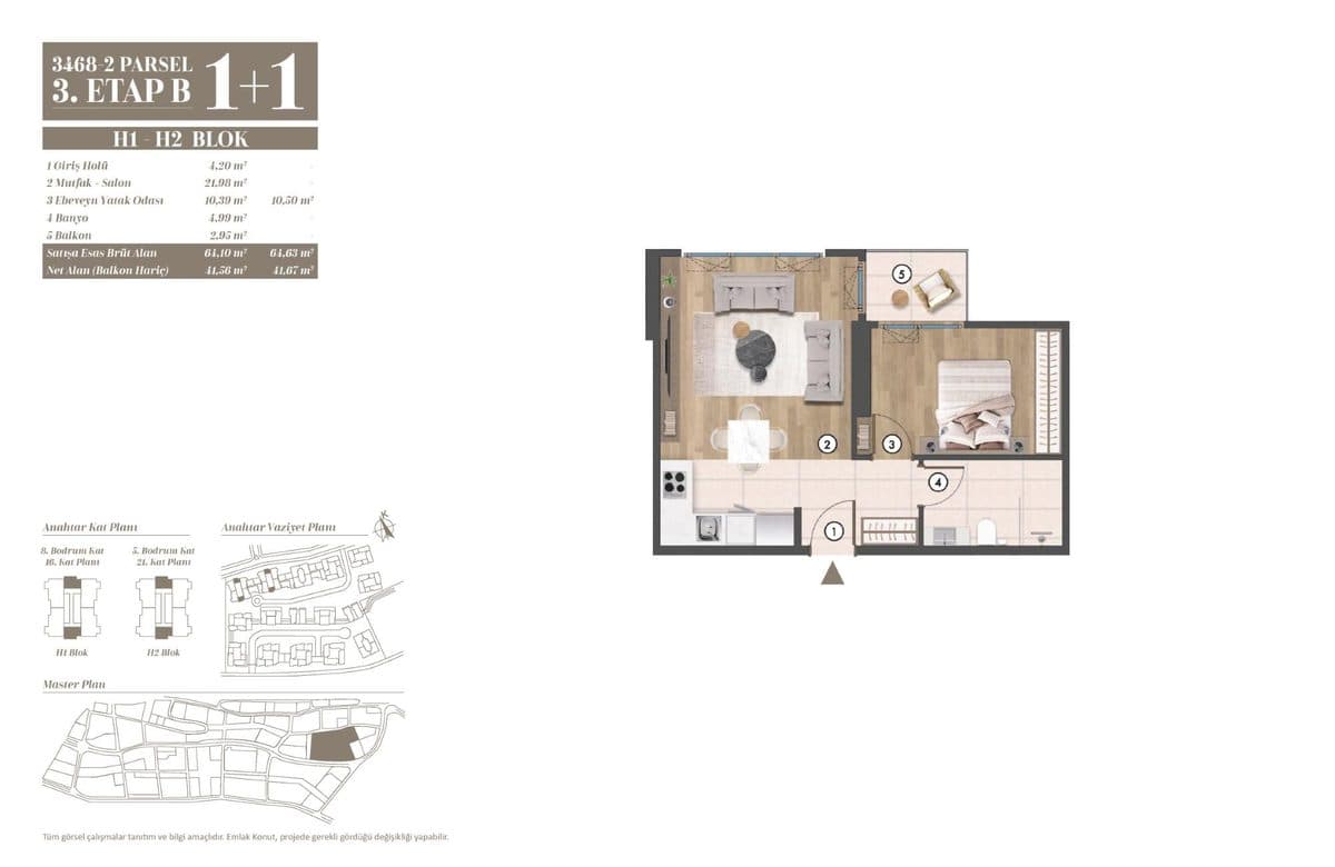 3. Etap kat planları — H1-H2 Blok 1+1