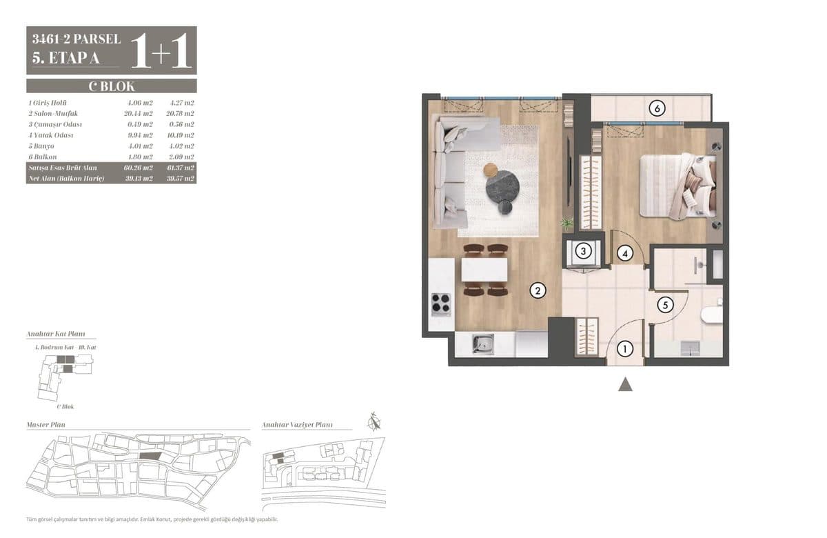 5. Etap kat planları — C Blok 1+1