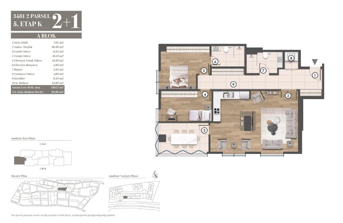 5. Etap kat planları — A Blok 2+1