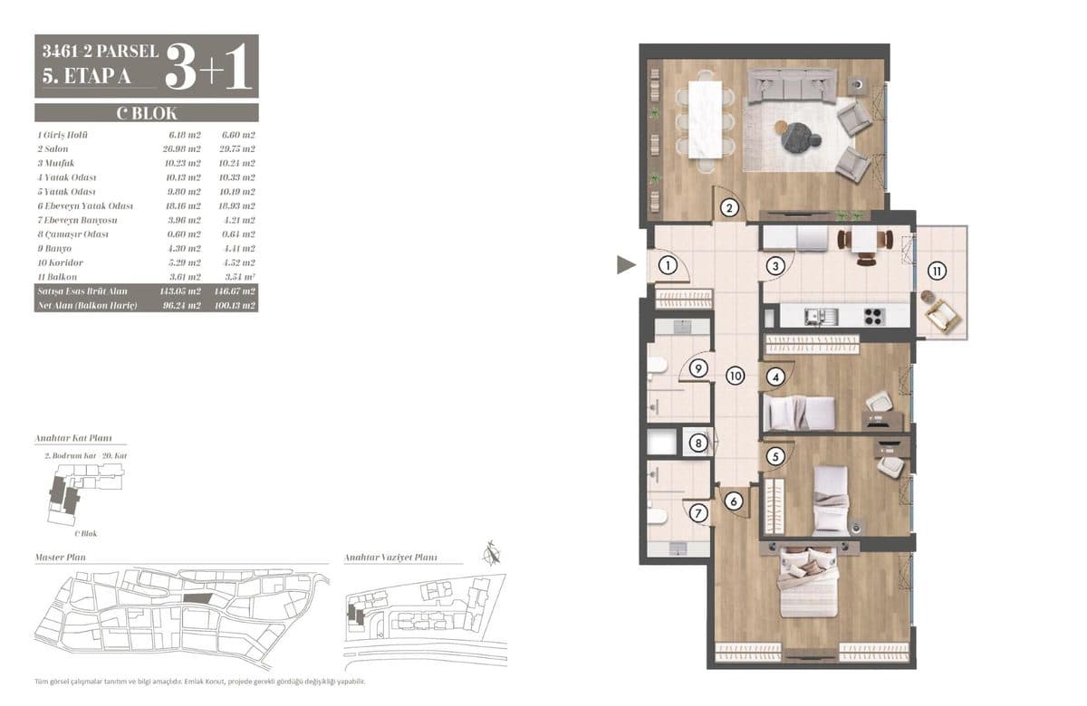 5. Etap kat planları — C Blok 3+1