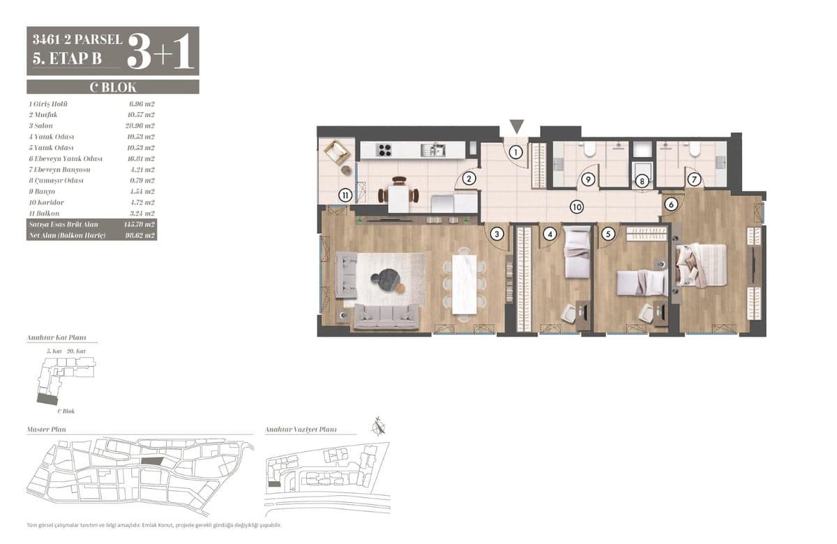 5. Etap kat planları — C Blok 3+1