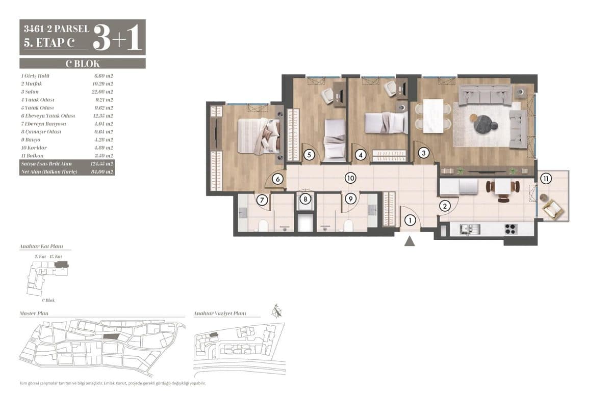 5. Etap kat planları — C Blok 3+1
