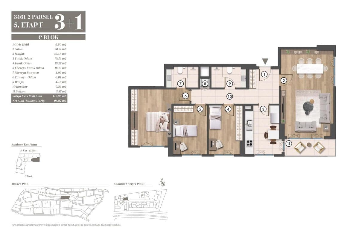 5. Etap kat planları — C Blok 3+1
