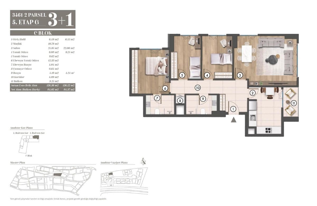5. Etap kat planları — C Blok 3+1