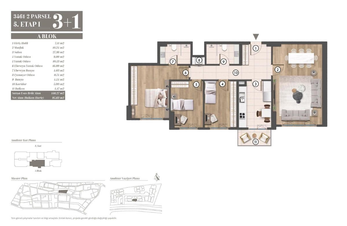 5. Etap kat planları — A Blok 3+1