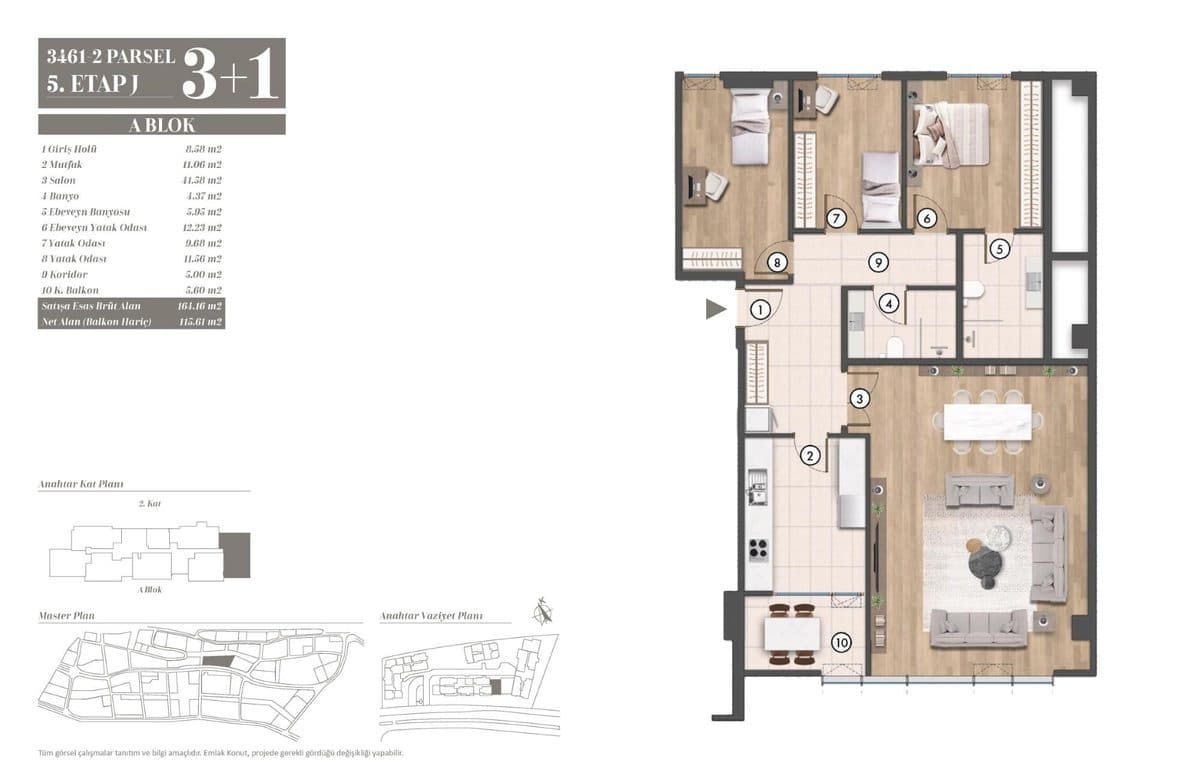 5. Etap kat planları — A Blok 3+1
