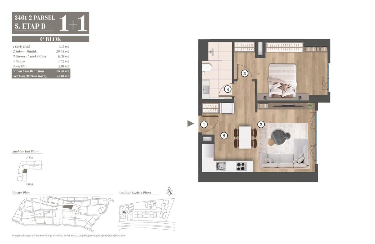 5. Etap kat planları — C Blok 1+1