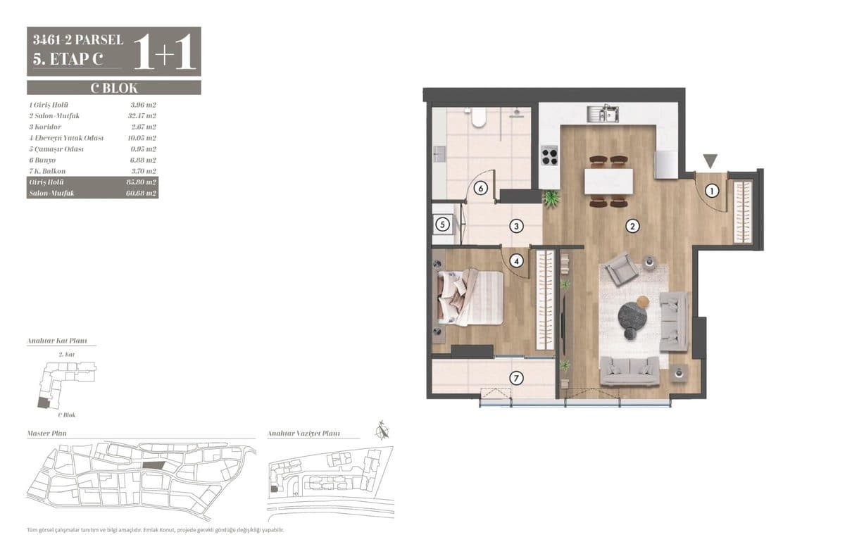 5. Etap kat planları — C Blok 1+1