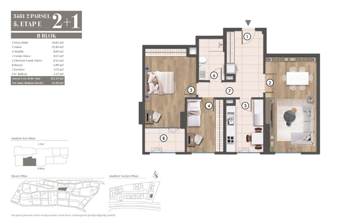 5. Etap kat planları — B Blok 2+1