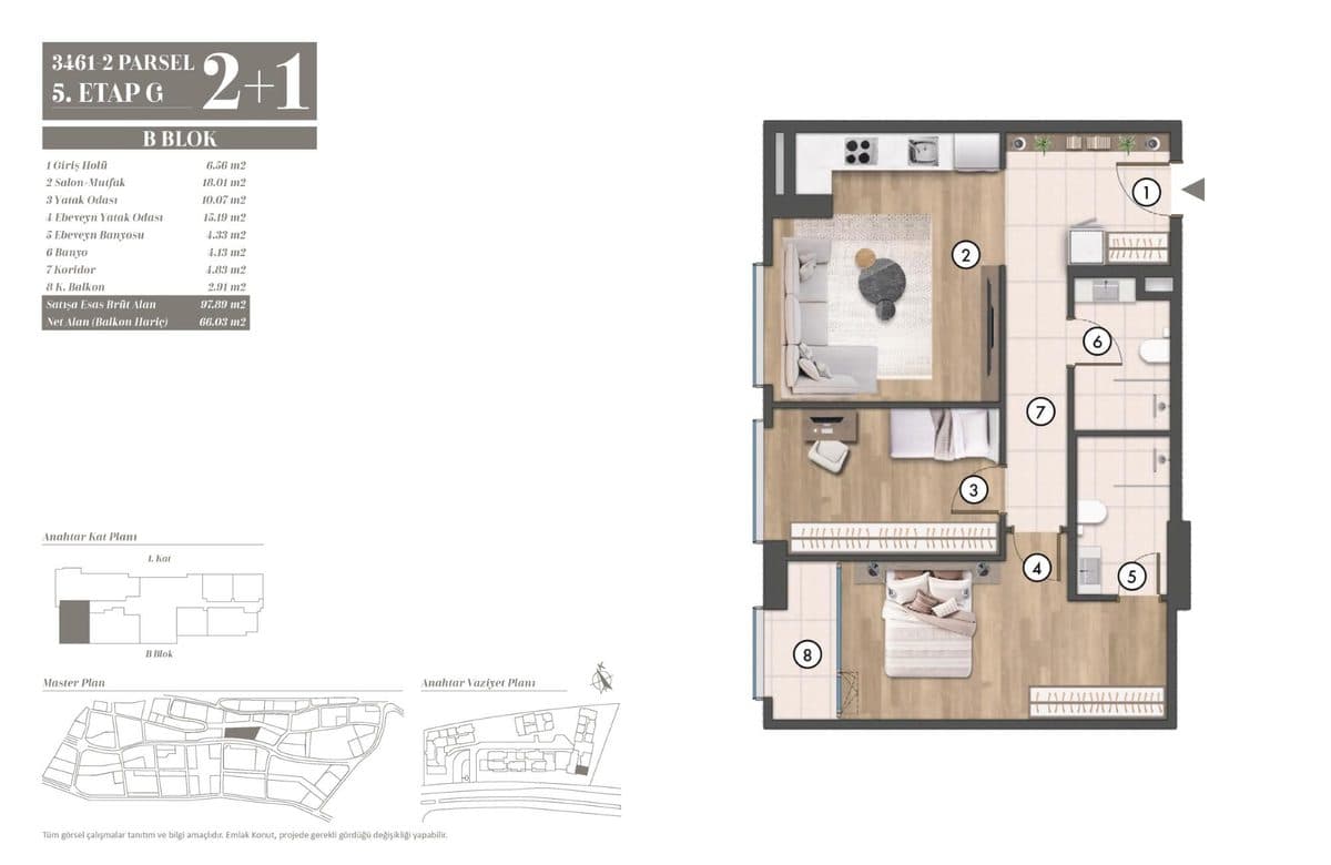 5. Etap kat planları — B Blok 2+1