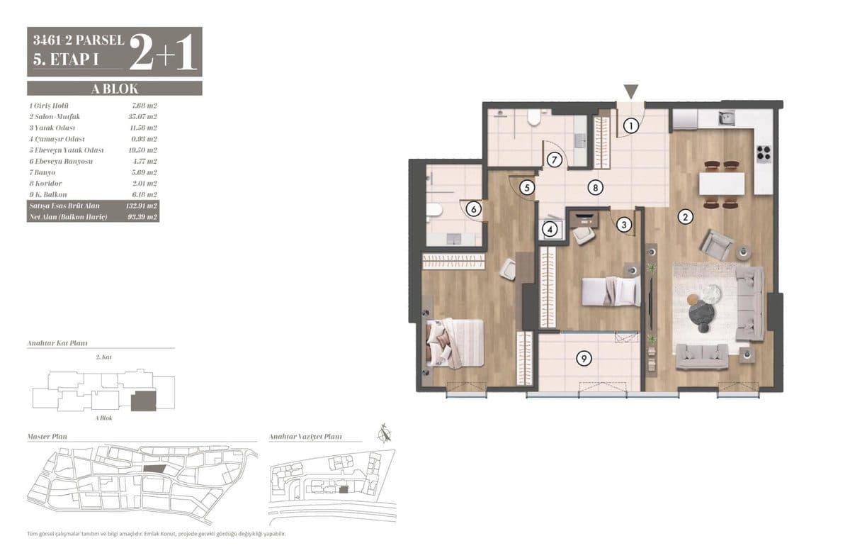 5. Etap kat planları — A Blok 2+1