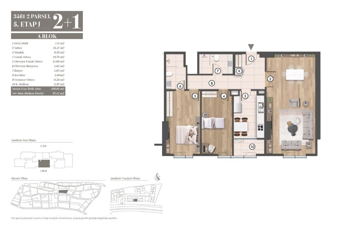 5. Etap kat planları — A Blok 2+1
