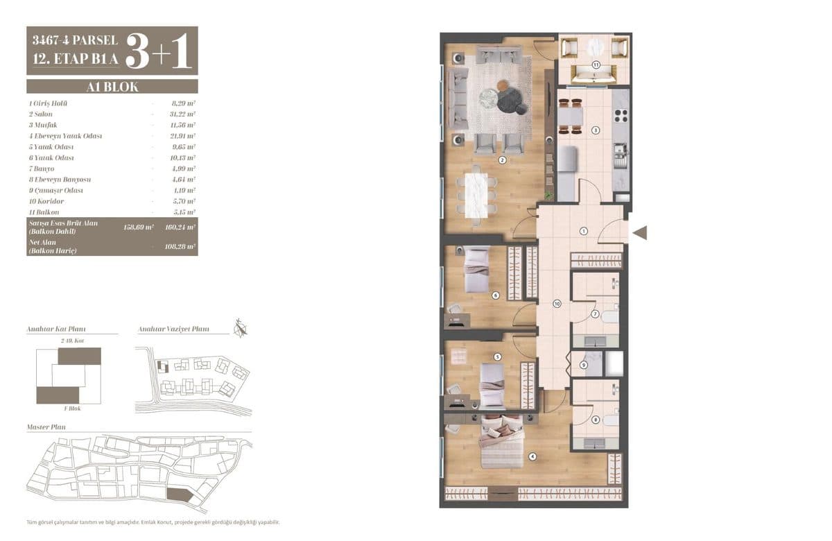 12. Etap kat planları — A1 Blok 3+1