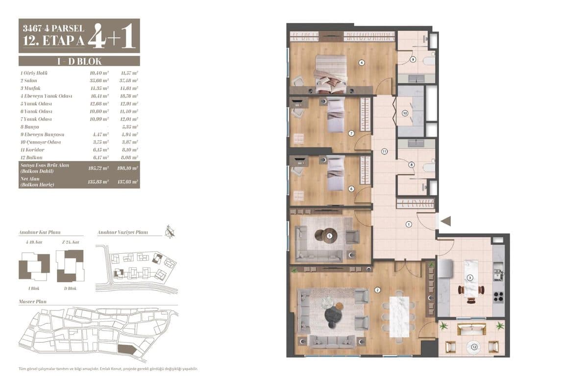12. Etap kat planları — I-D Blok 4+1