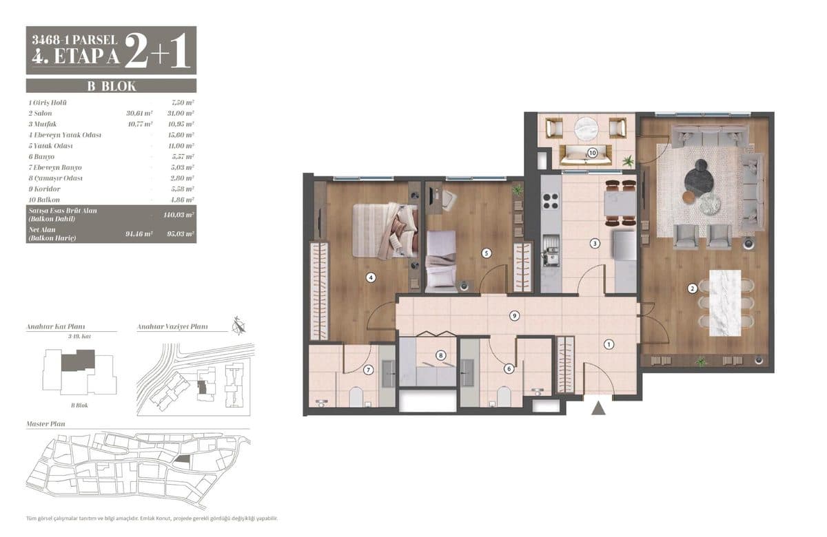 4. Etap kat planları — B Blok 2+1