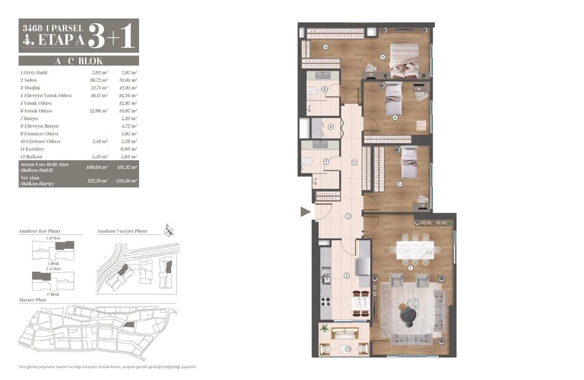 4. Etap kat planları — A-C Blok 3+1