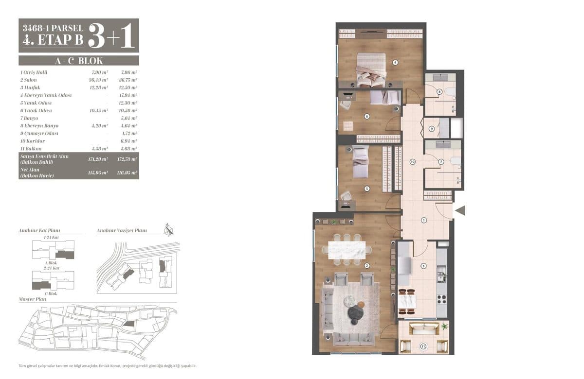 4. Etap kat planları — A-C Blok 3+1