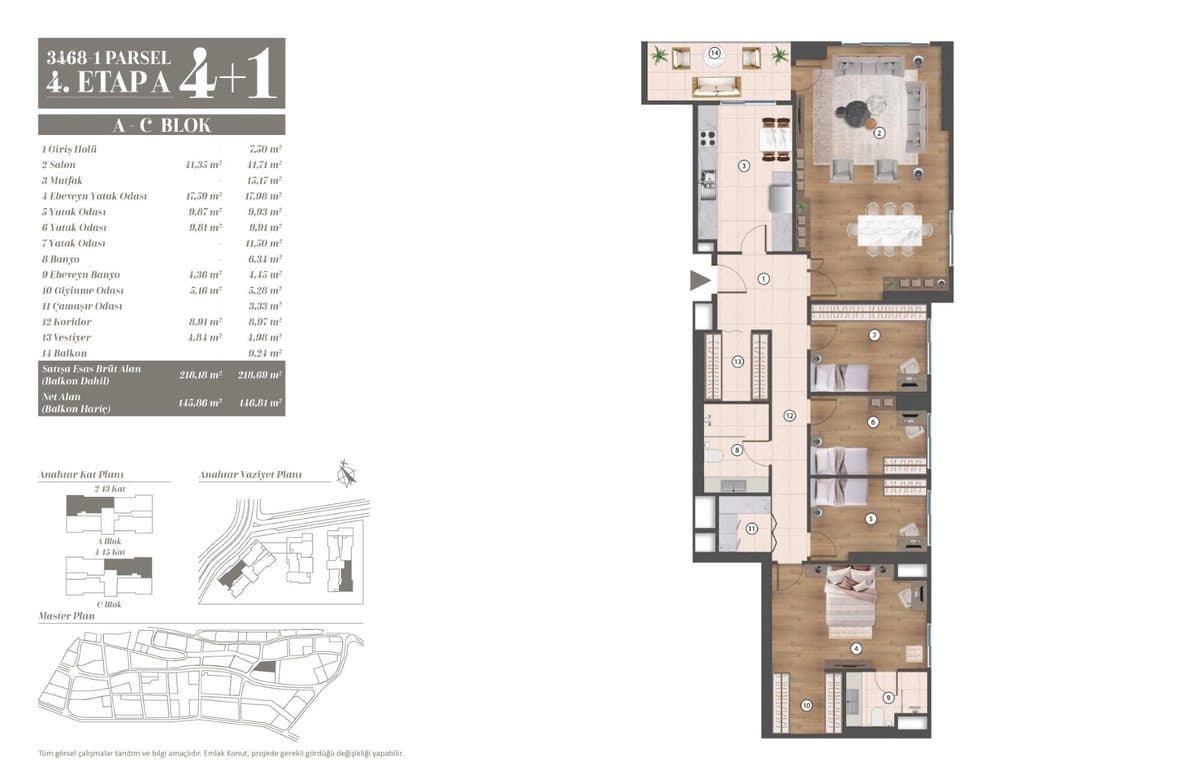 4. Etap kat planları — A-C Blok 4+1